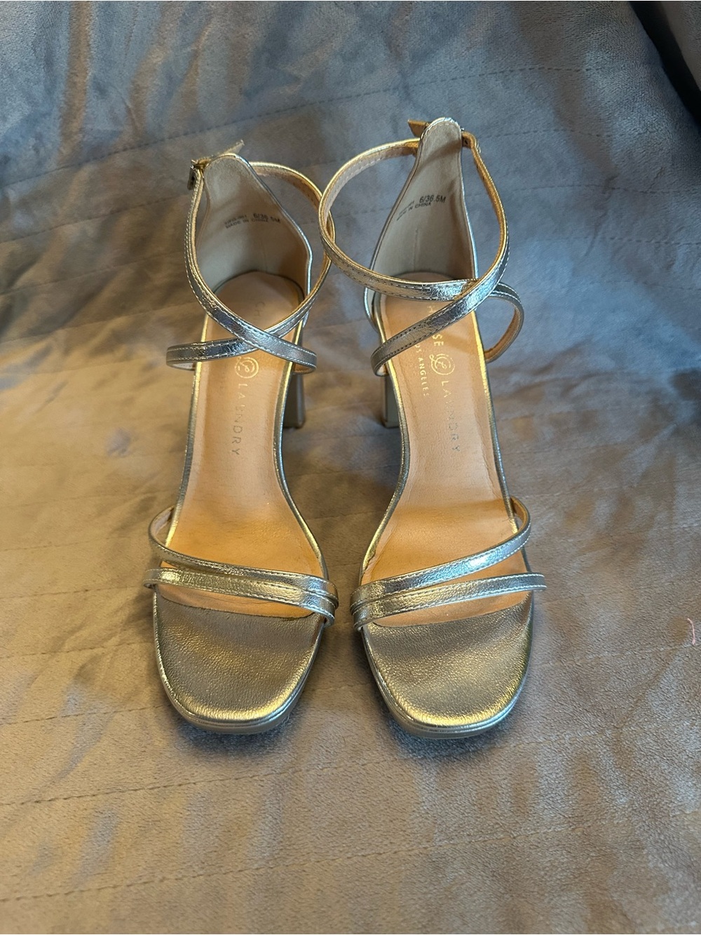 Chinese Laundry Taryn Silver Strappy Block Heel Sandals - Picture 2 of 4